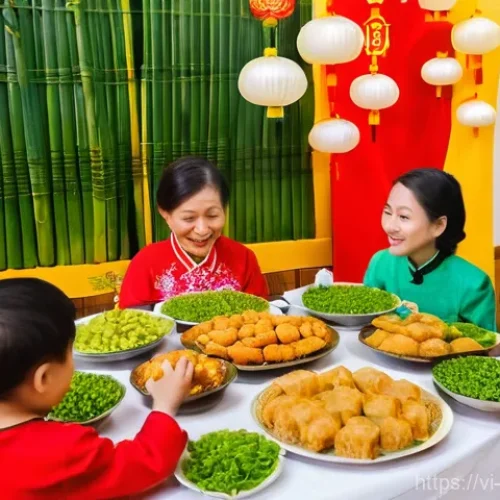 Home 10 다양한 문화에서의 음식 기념일 - **Prompt for a traditional Vietnamese Tet family gathering:**
"A heartwarming scene of a multi-g...